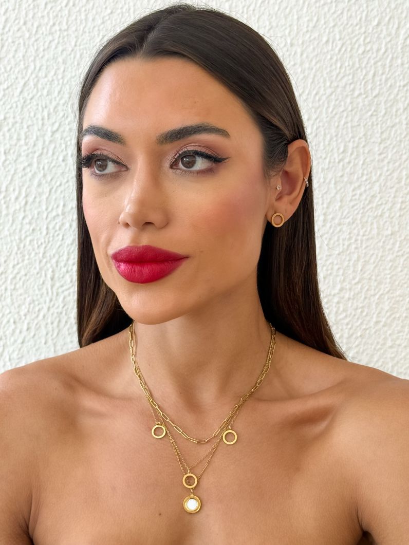 Conjunto Colar e Brinco Aço Inoxidável Folheado a Ouro 18k e Prata Inspiração Grandes Marcas