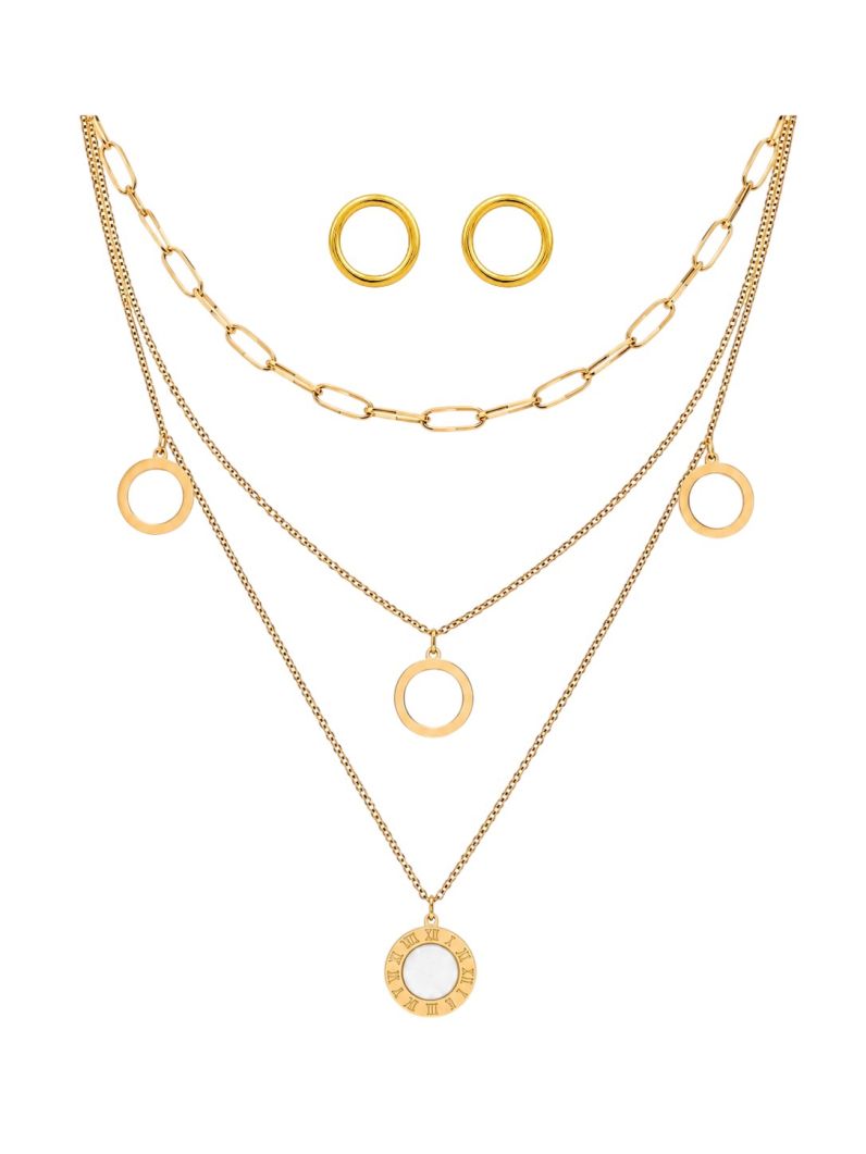 Conjunto Colar e Brinco Aço Inoxidável Folheado a Ouro 18k e Prata Inspiração Grandes Marcas