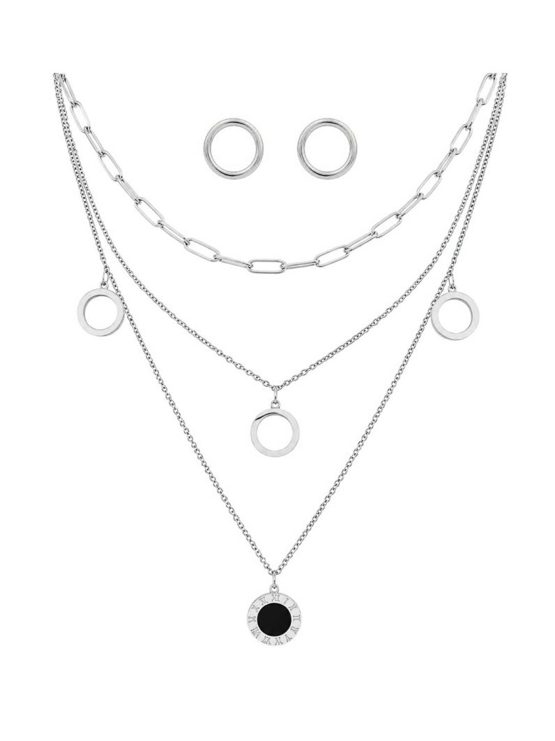 Conjunto Colar e Brinco Aço Inoxidável Folheado a Ouro 18k e Prata Inspiração Grandes Marcas