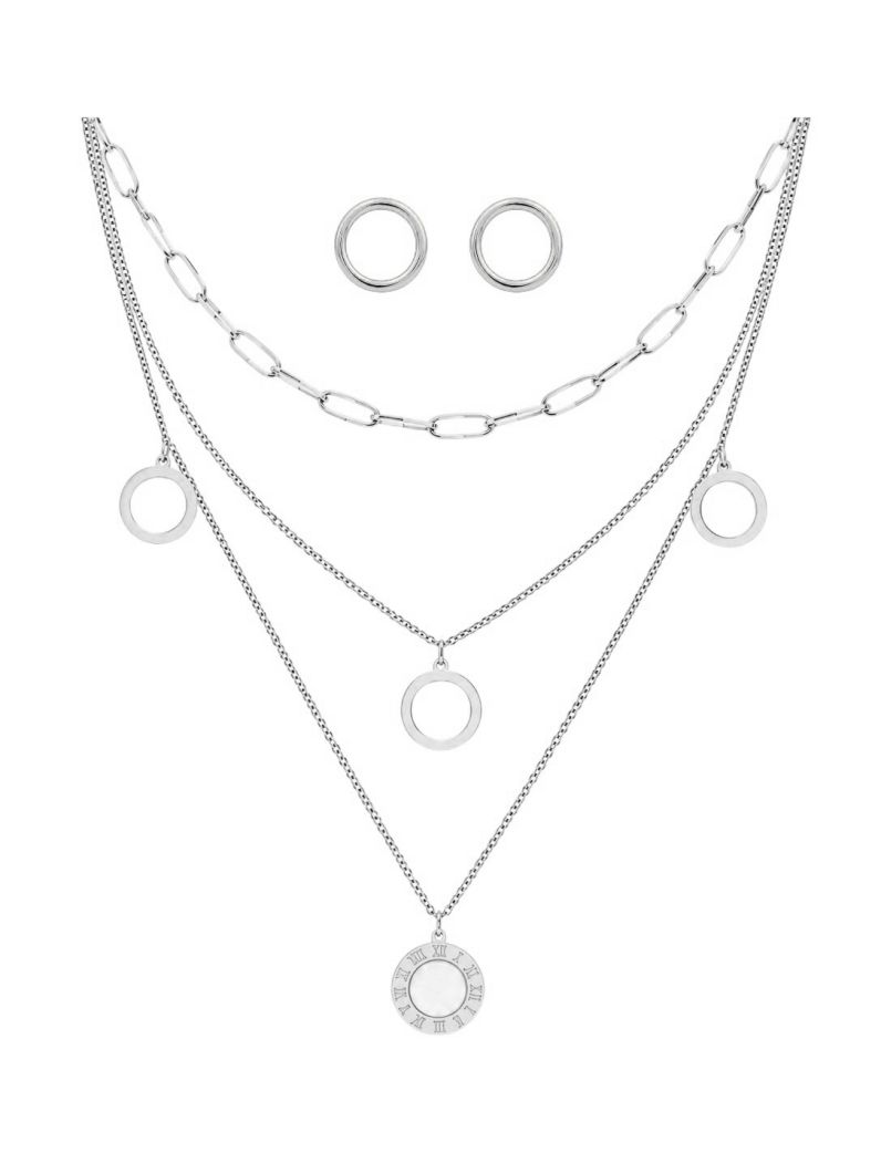 Conjunto Colar e Brinco Aço Inoxidável Folheado a Ouro 18k e Prata Inspiração Grandes Marcas
