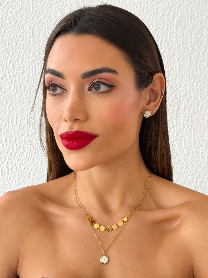 Conjunto Colar e Brinco Aço Inoxidável Folheado a Ouro 18k e Prata Inspiração Vg. e Circulos