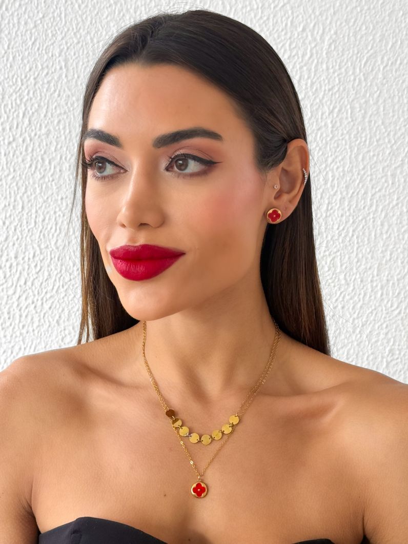 Conjunto Colar e Brinco Aço Inoxidável Folheado a Ouro 18k e Prata Inspiração Vg. e Circulos