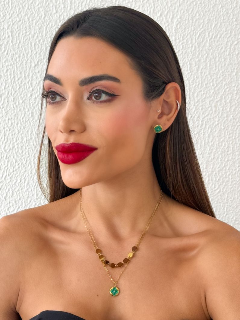 Conjunto Colar e Brinco Aço Inoxidável Folheado a Ouro 18k e Prata Inspiração Vg. e Circulos