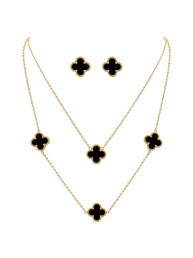 Conjunto Colar e Brinco Aço Inoxidável Folheado a Ouro 18k Inspiração Vg. e Circulos