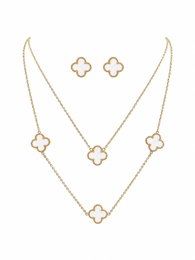 Conjunto Colar e Brinco Aço Inoxidável Folheado a Ouro 18k Inspiração Vg. e Circulos
