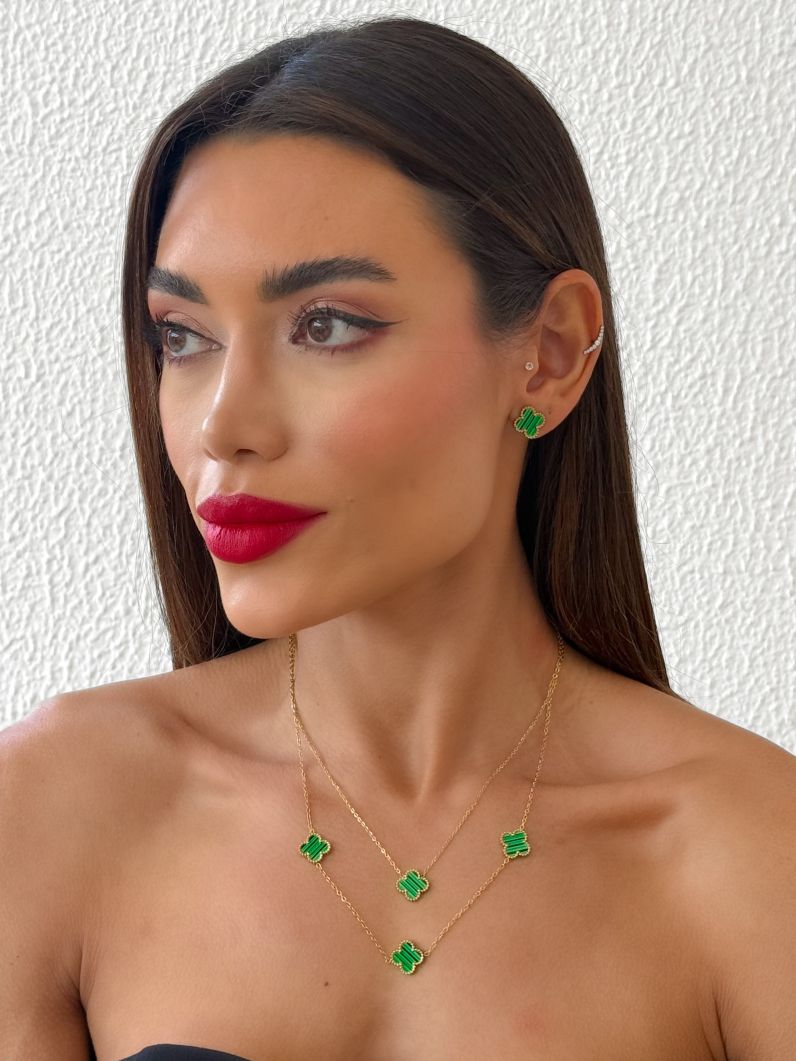 Conjunto Colar e Brinco Aço Inoxidável Folheado a Ouro 18k Inspiração Vg. e Circulos