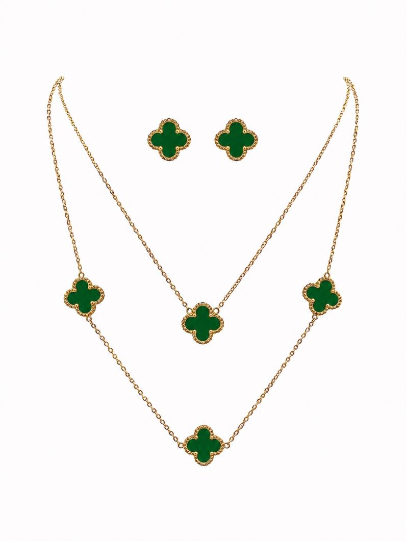 Conjunto Colar e Brinco Aço Inoxidável Folheado a Ouro 18k Inspiração Vg. e Circulos