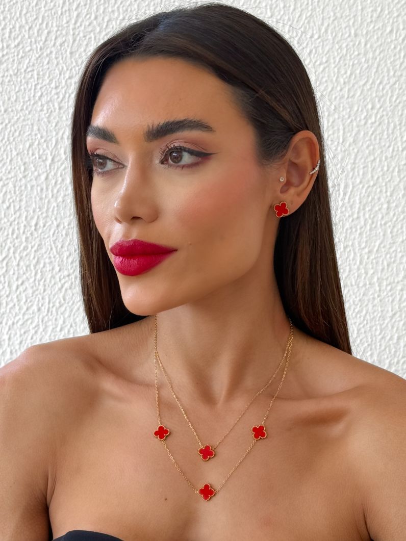 Conjunto Colar e Brinco Aço Inoxidável Folheado a Ouro 18k Inspiração Vg. e Circulos