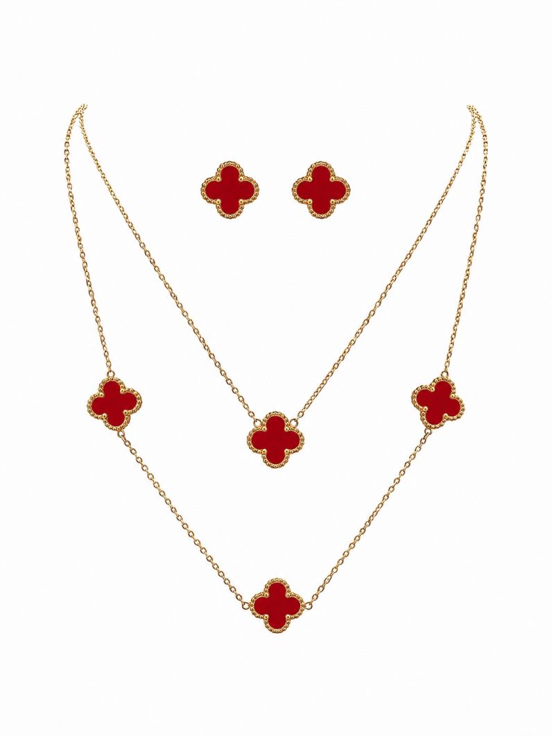 Conjunto Colar e Brinco Aço Inoxidável Folheado a Ouro 18k Inspiração Vg. e Circulos