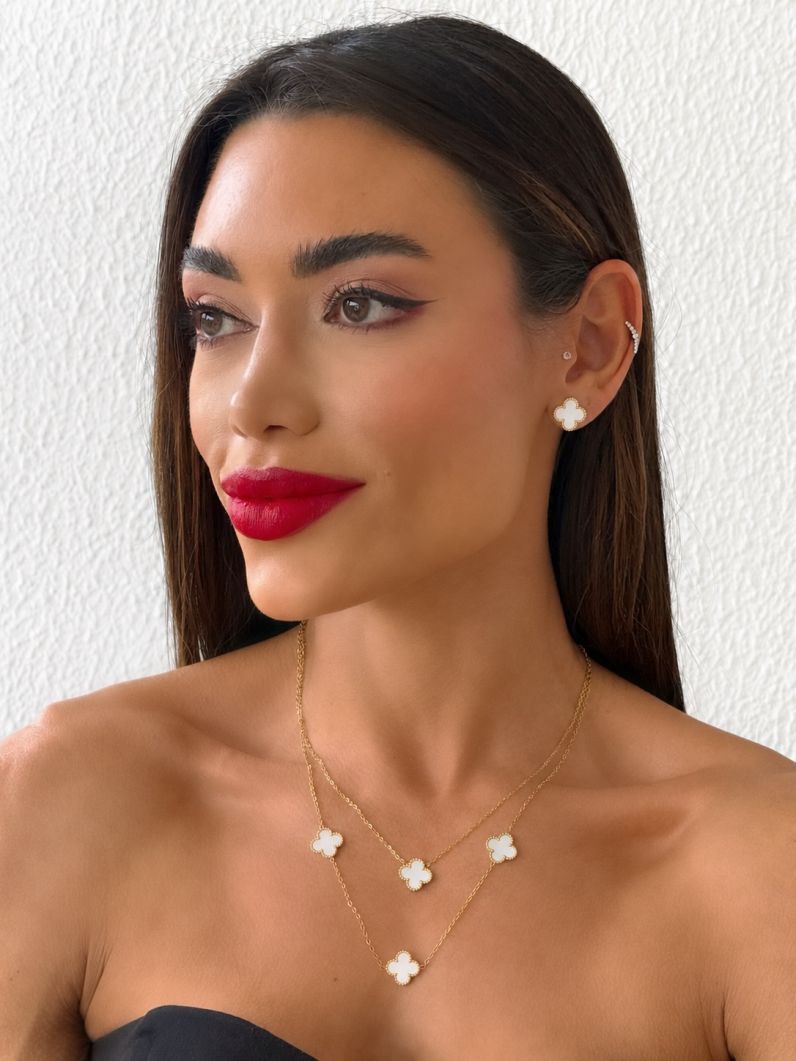 Conjunto Colar e Brinco Aço Inoxidável Folheado a Ouro 18k Inspiração Vg. e Circulos