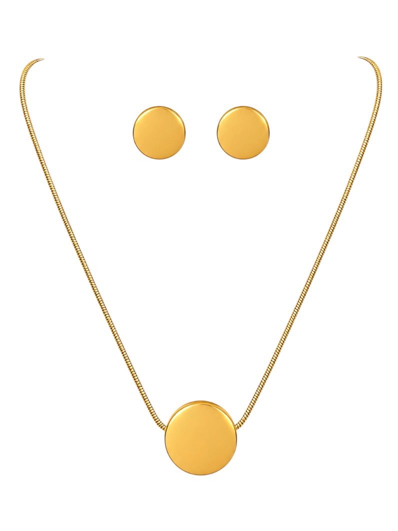 Conjunto Colar e Brinco Aço Inoxidável Ouro 18k Design Círculo