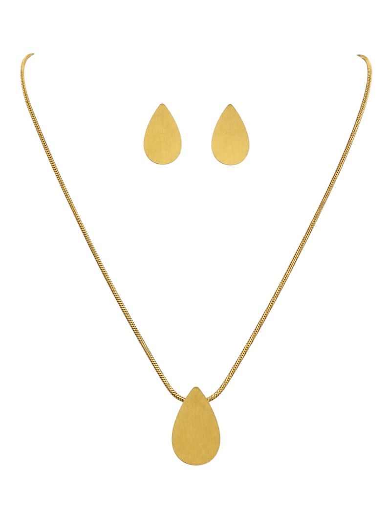 Conjunto Colar e Brinco Aço Inoxidável Ouro 18k Design Gota