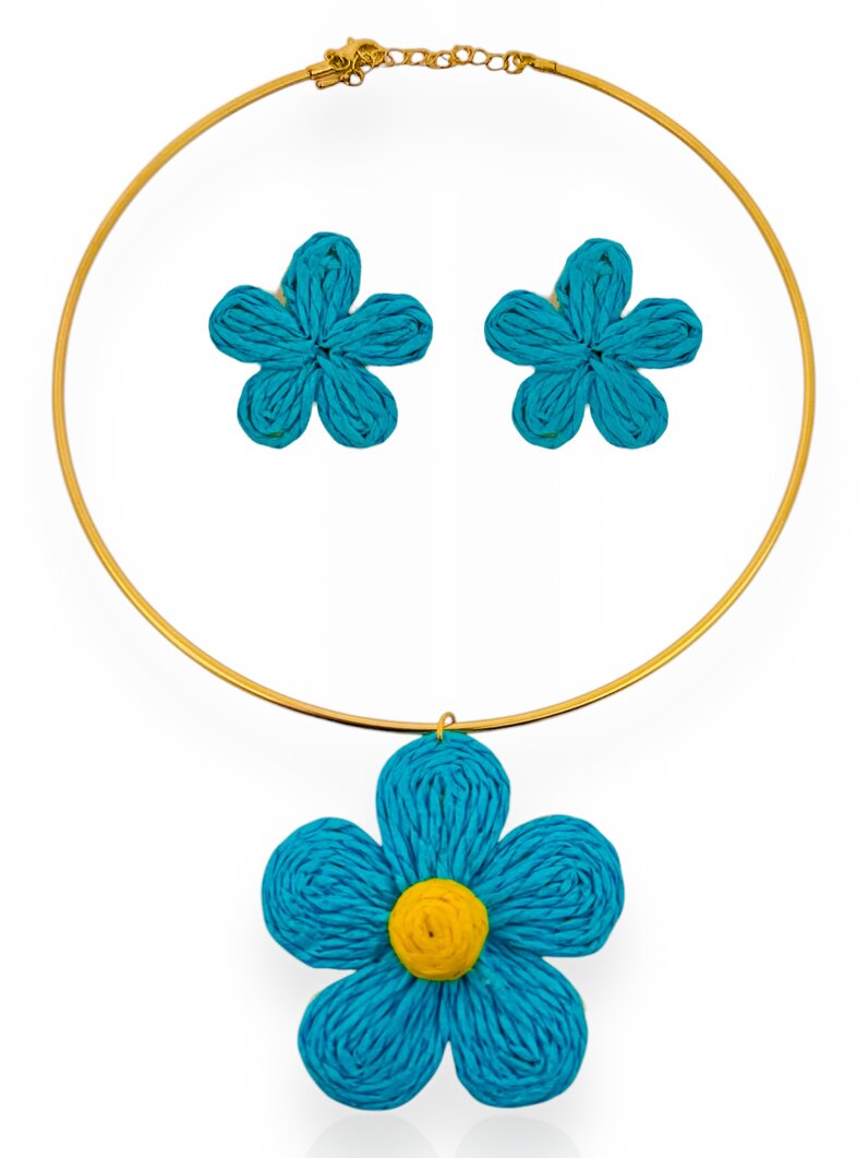 Conjunto Colar e Brinco Folheado a Ouro 18k Aro com Flor Artesanal