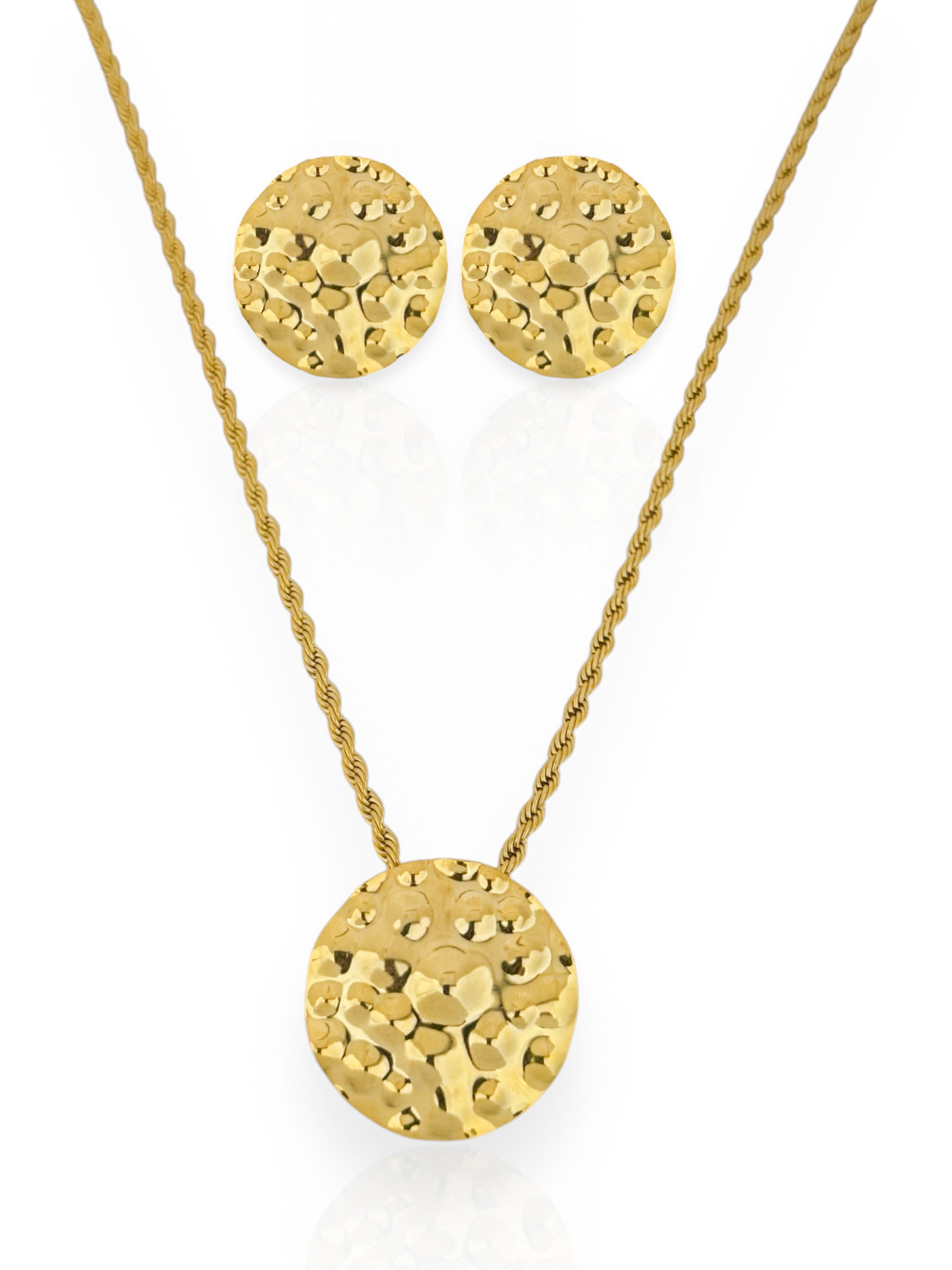 Conjunto Colar e Brinco Folheado a Ouro 18k Botton Martelado