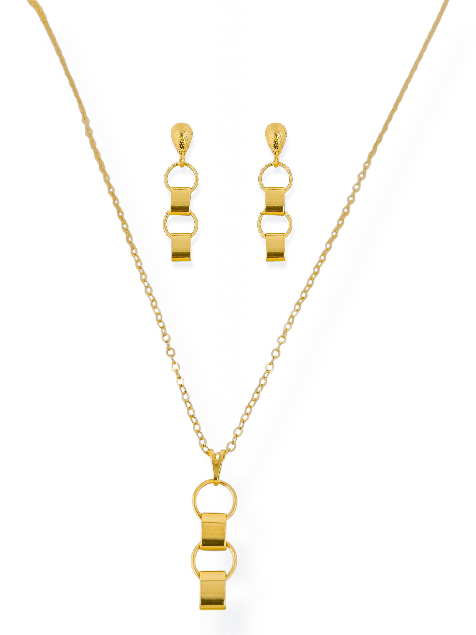 Conjunto Colar e Brinco Folheado a Ouro 18k Circulo Com Formatos Geométricos
