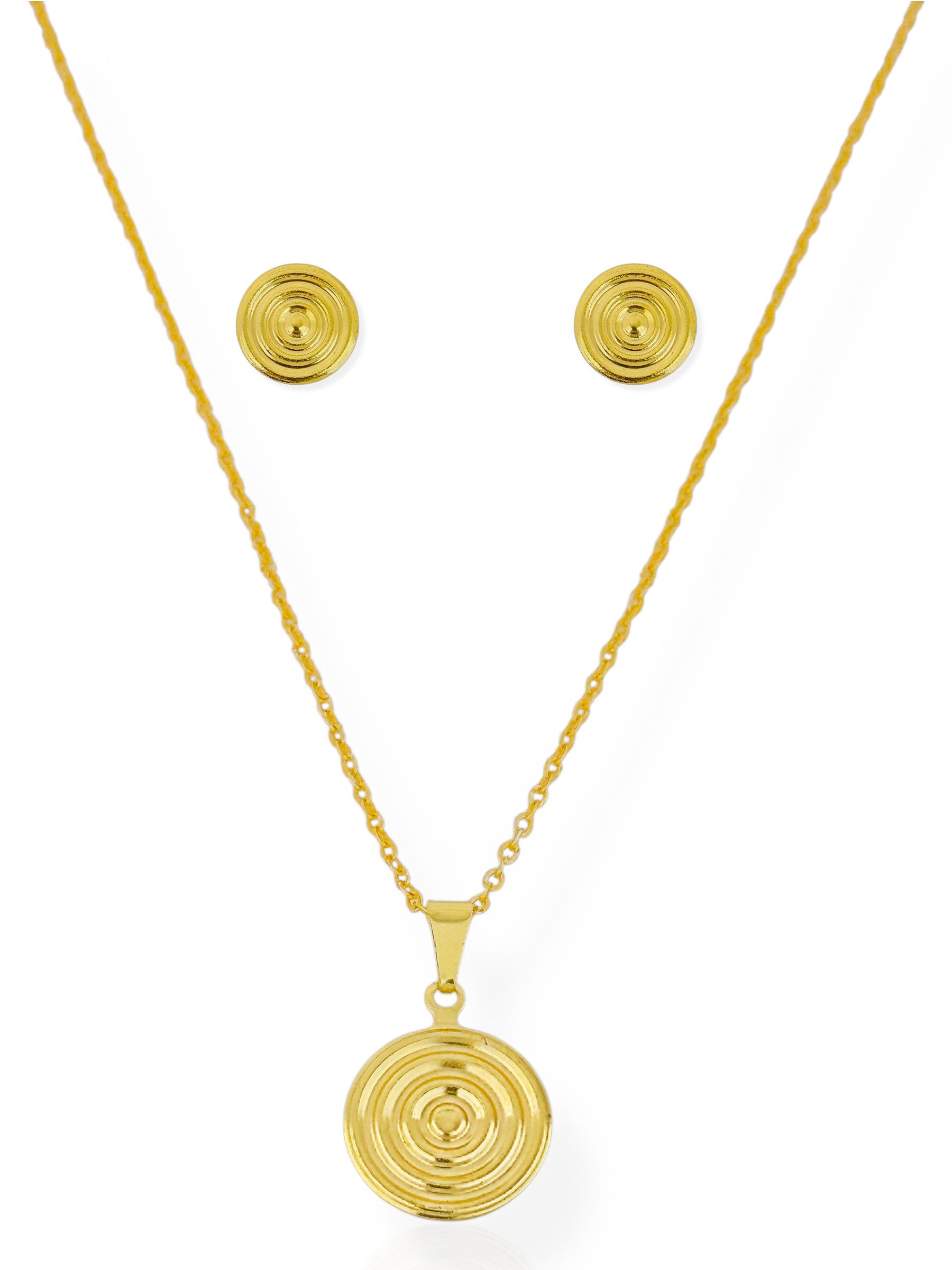 Conjunto Colar e Brinco Folheado a Ouro 18k Circulo Detalhado