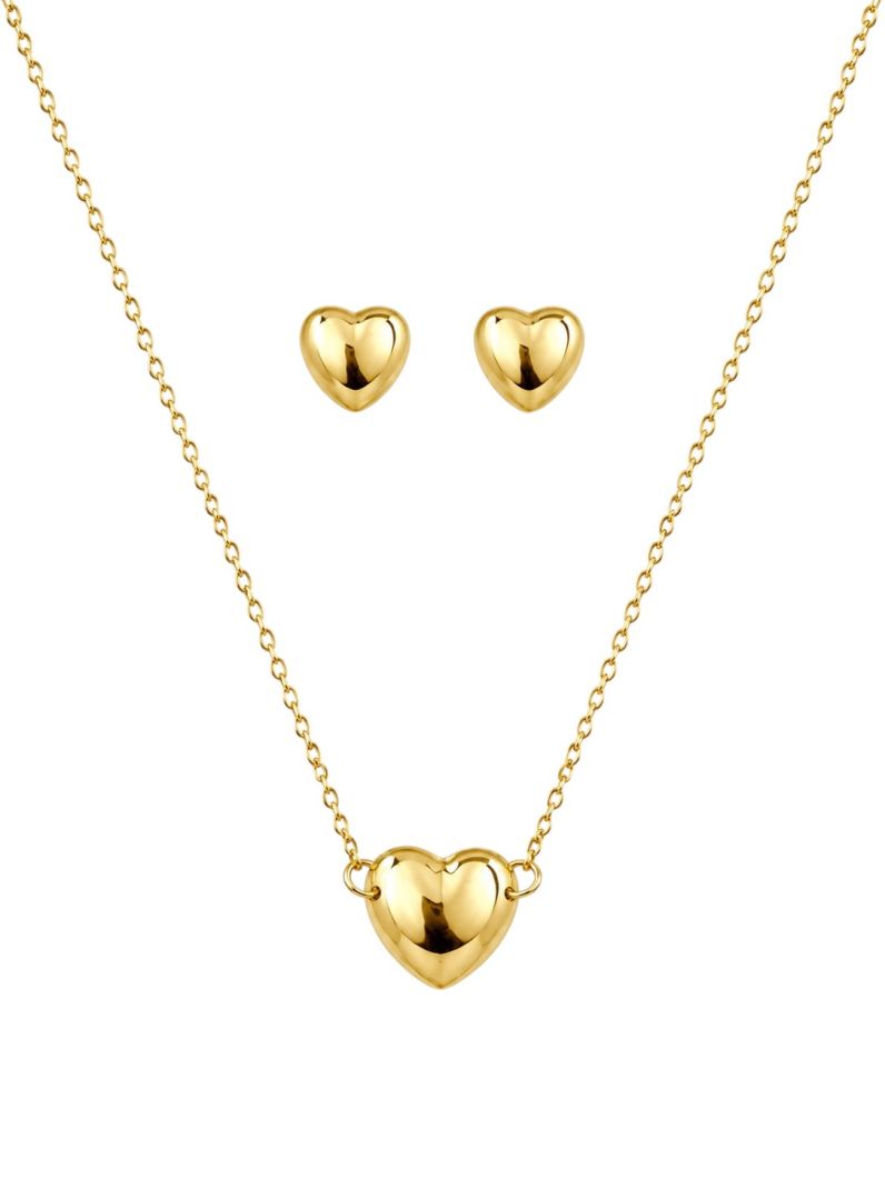 Conjunto Colar e Brinco Folheado a Ouro 18k Coração Liso