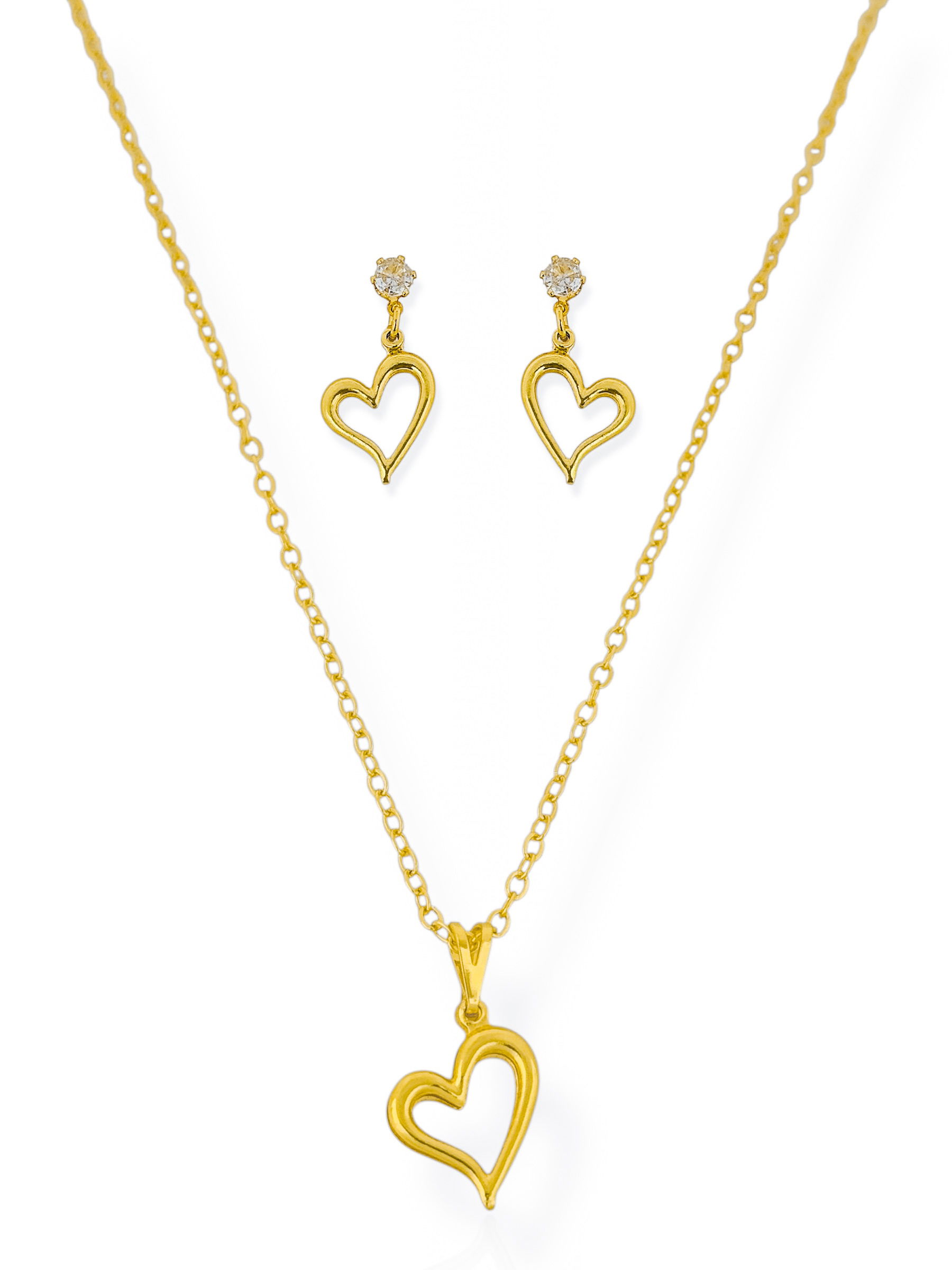 Conjunto Colar e Brinco Folheado a Ouro 18k Coração Vazado