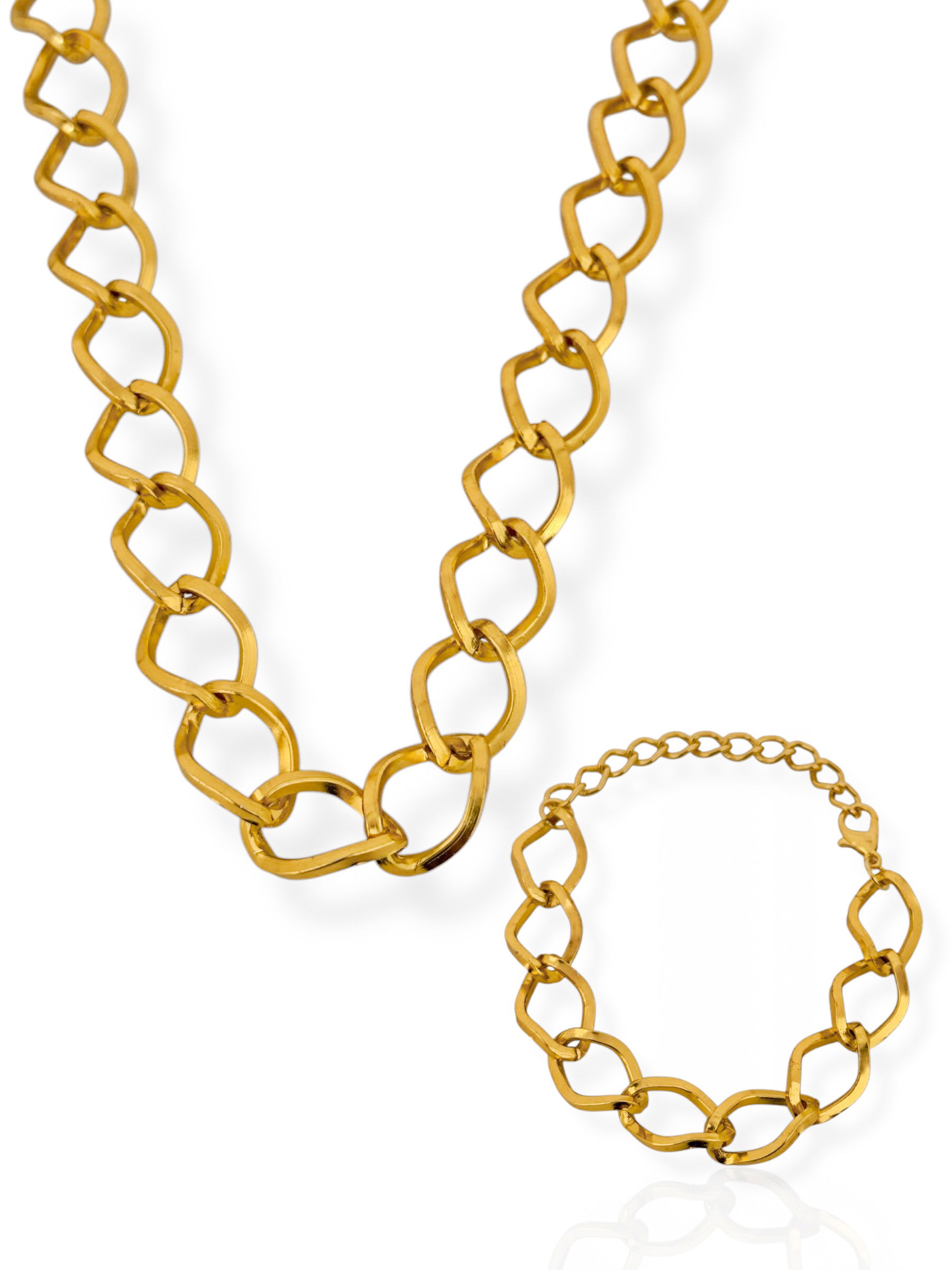 Conjunto Colar e Pulseira Folheado a Ouro 18k Corrente Elos