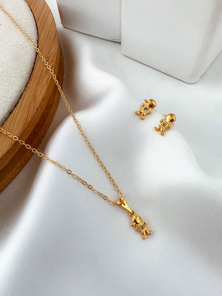 Conjunto colar e brinco folheado a ouro 18k criança