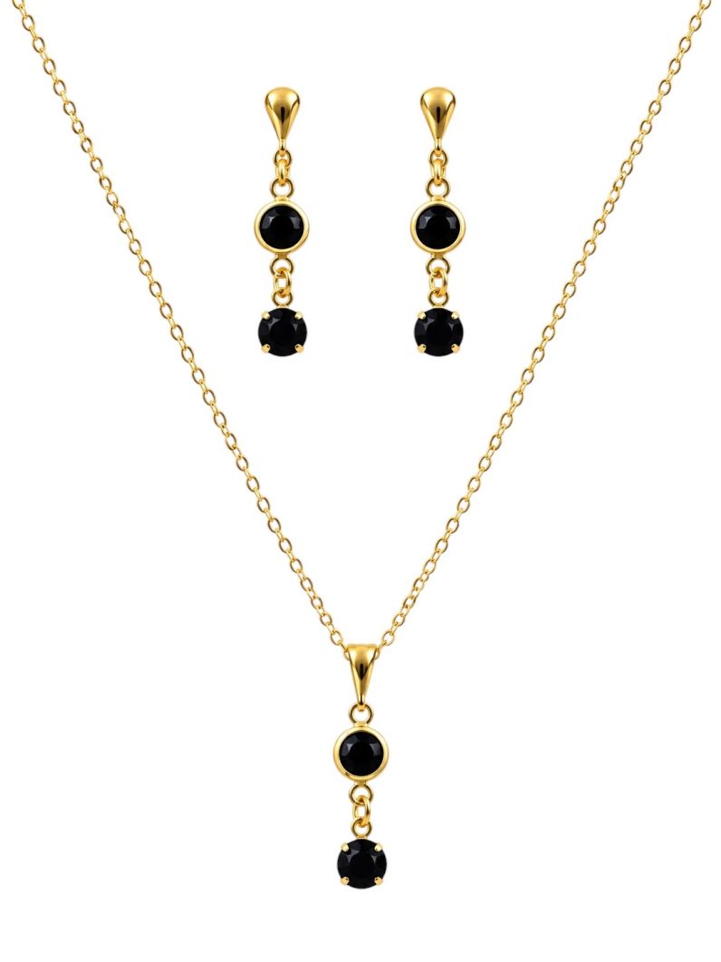 Conjunto Colar e Brinco Folheado a Ouro 18k Cristais Pretos