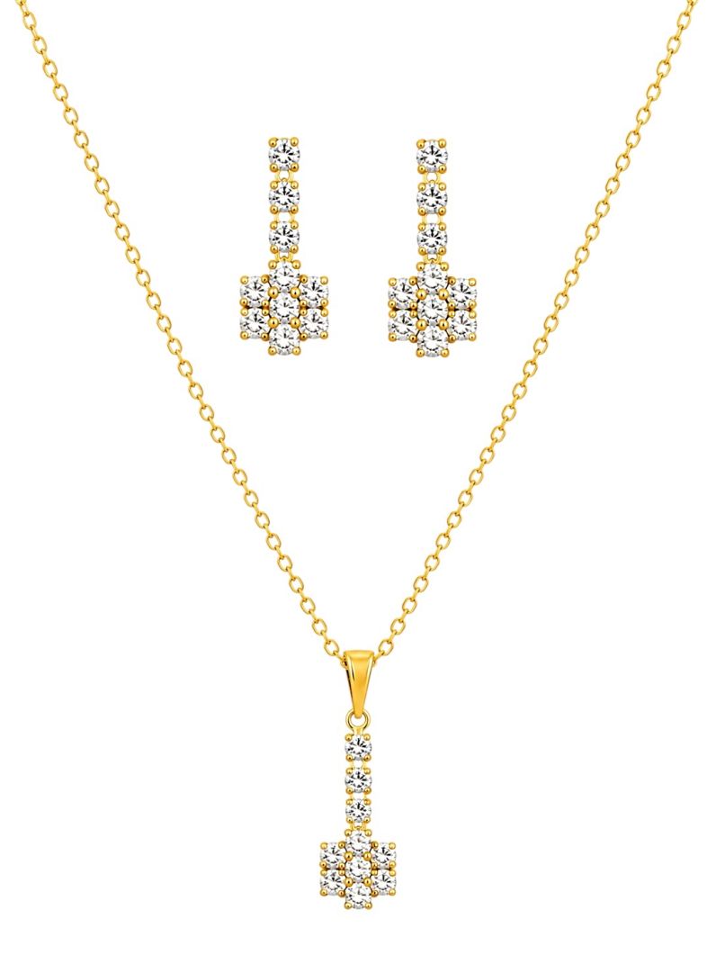 Conjunto Colar e Brinco Folheado a Ouro 18k Design Colmeia Cravejado