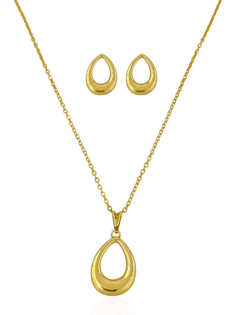 Conjunto Colar e Brinco Folheado a Ouro 18K Design Gotas Vazadas