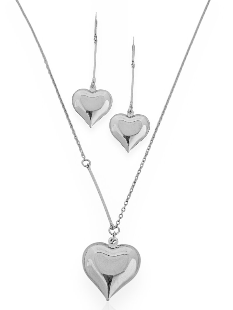 Conjunto Colar e Brinco Folheado a Ouro 18k e Prata 925 Corações Lisos