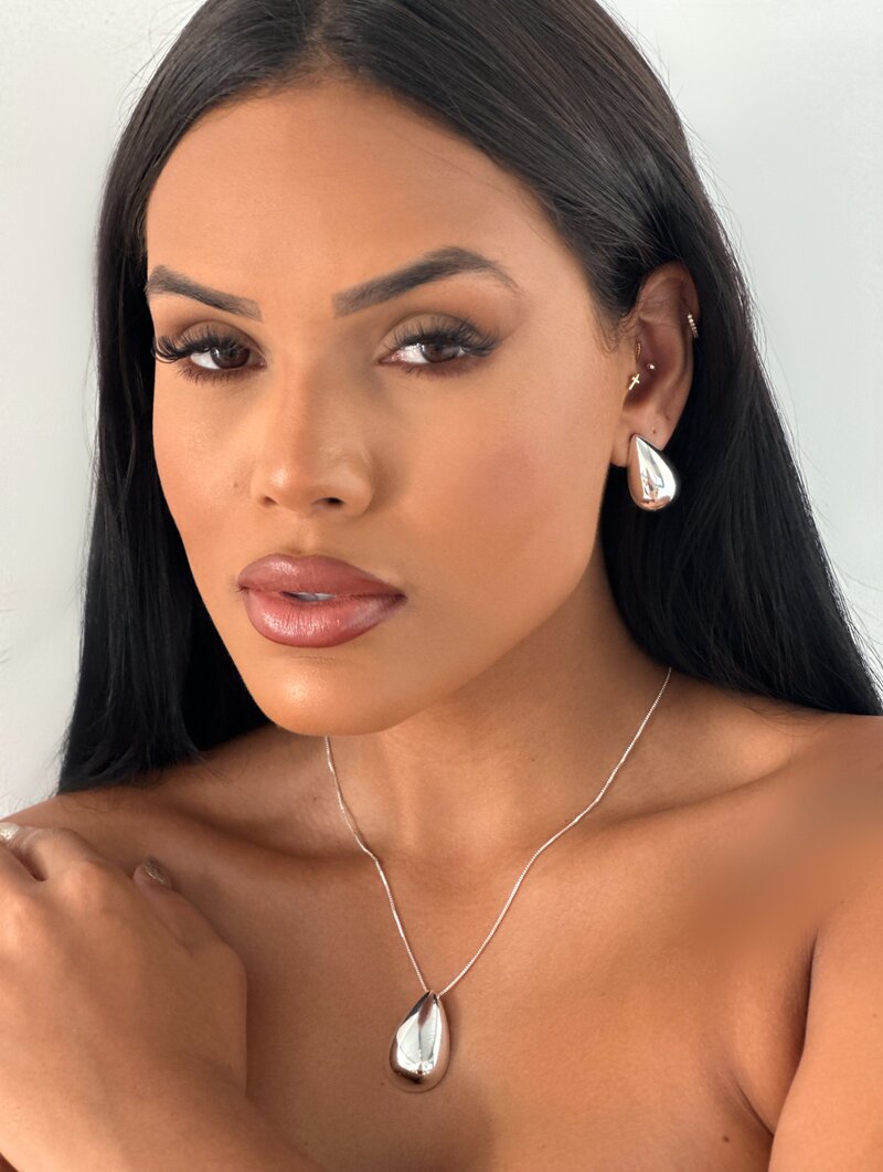 Conjunto Colar e Brinco Folheado a Ouro 18k e Prata 925 Gota Lisa