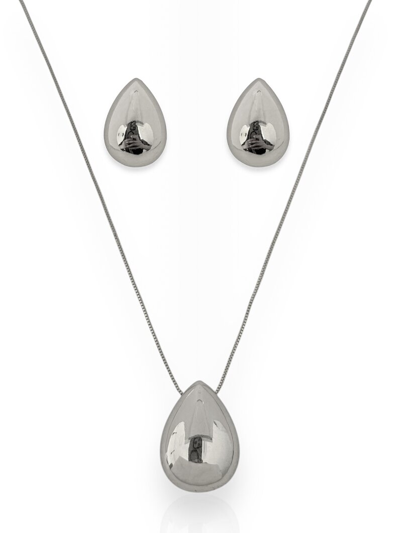 Conjunto Colar e Brinco Folheado a Ouro 18k e Prata 925 Gota Lisa