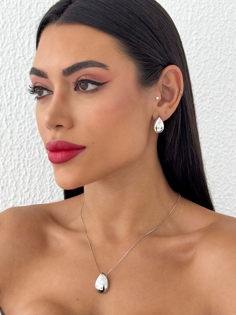 Conjunto Colar e Brinco Folheado a Ouro 18k e Prata 925 Gota Lisa