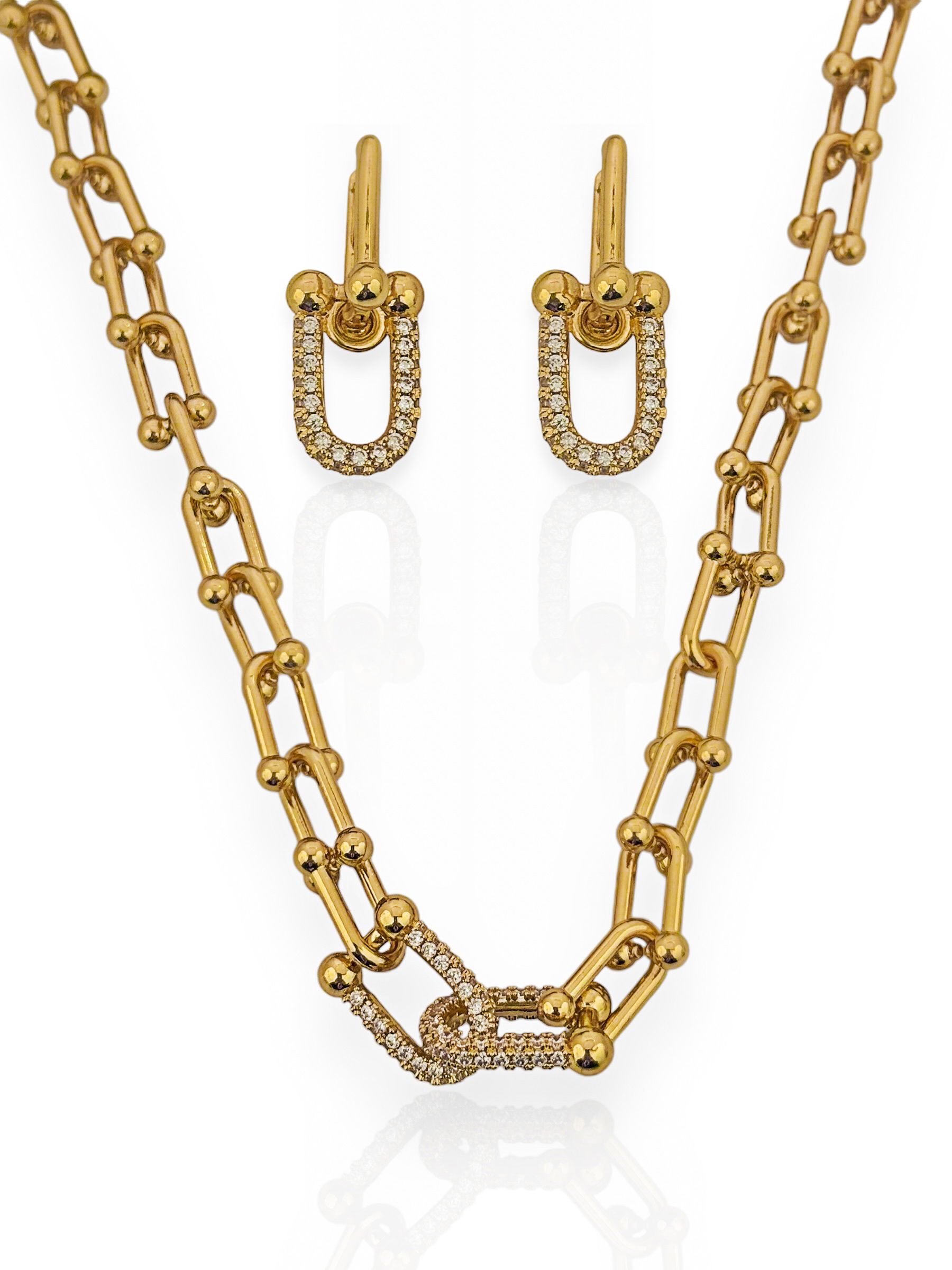 Conjunto Colar e Brinco Folheado a Ouro 18k e Prata 925 Inspiração Grandes Joalheria