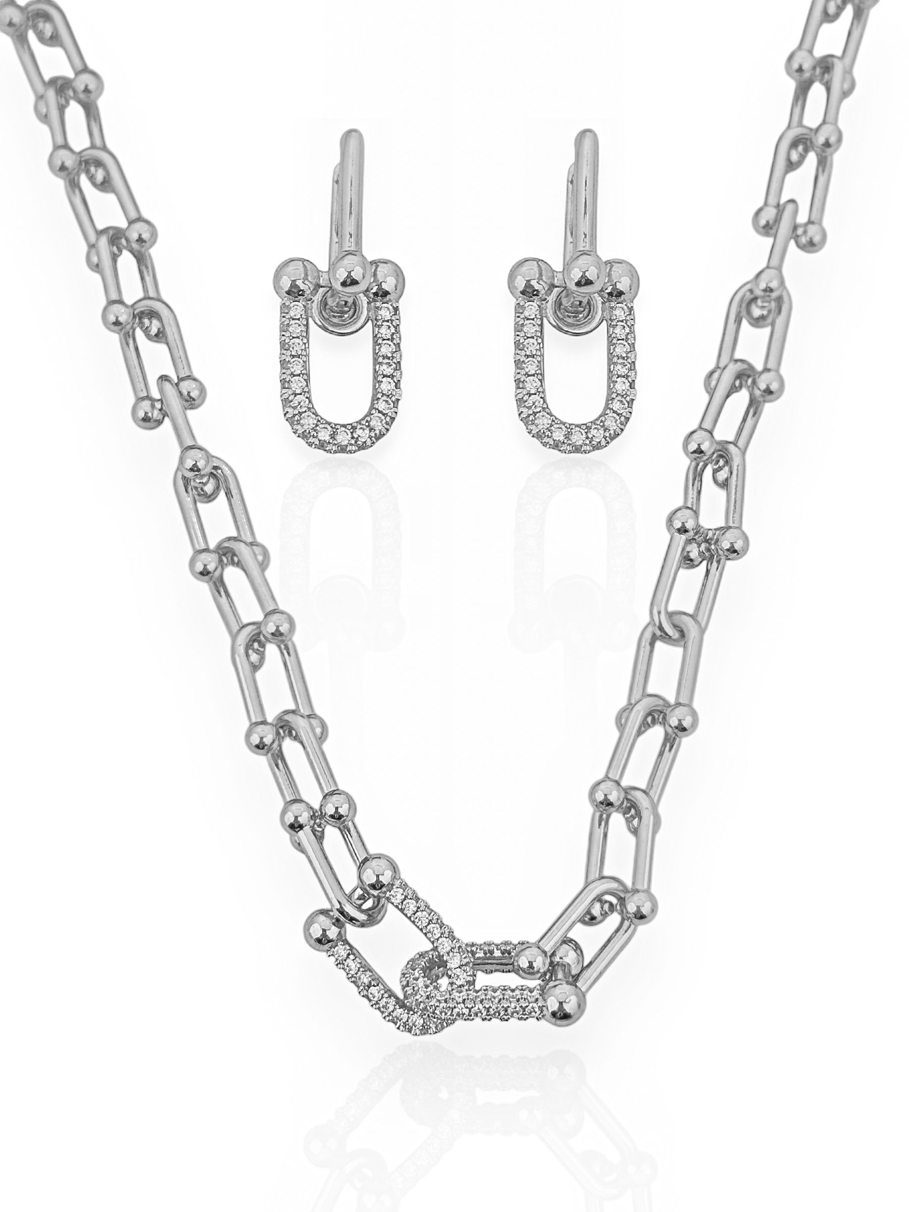 Conjunto Colar e Brinco Folheado a Ouro 18k e Prata 925 Inspiração Grandes Joalheria