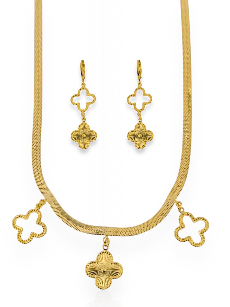 Conjunto Colar e Brinco Folheado a Ouro 18k e Prata 925 Inspiração Virginia Vazado e Texturizado