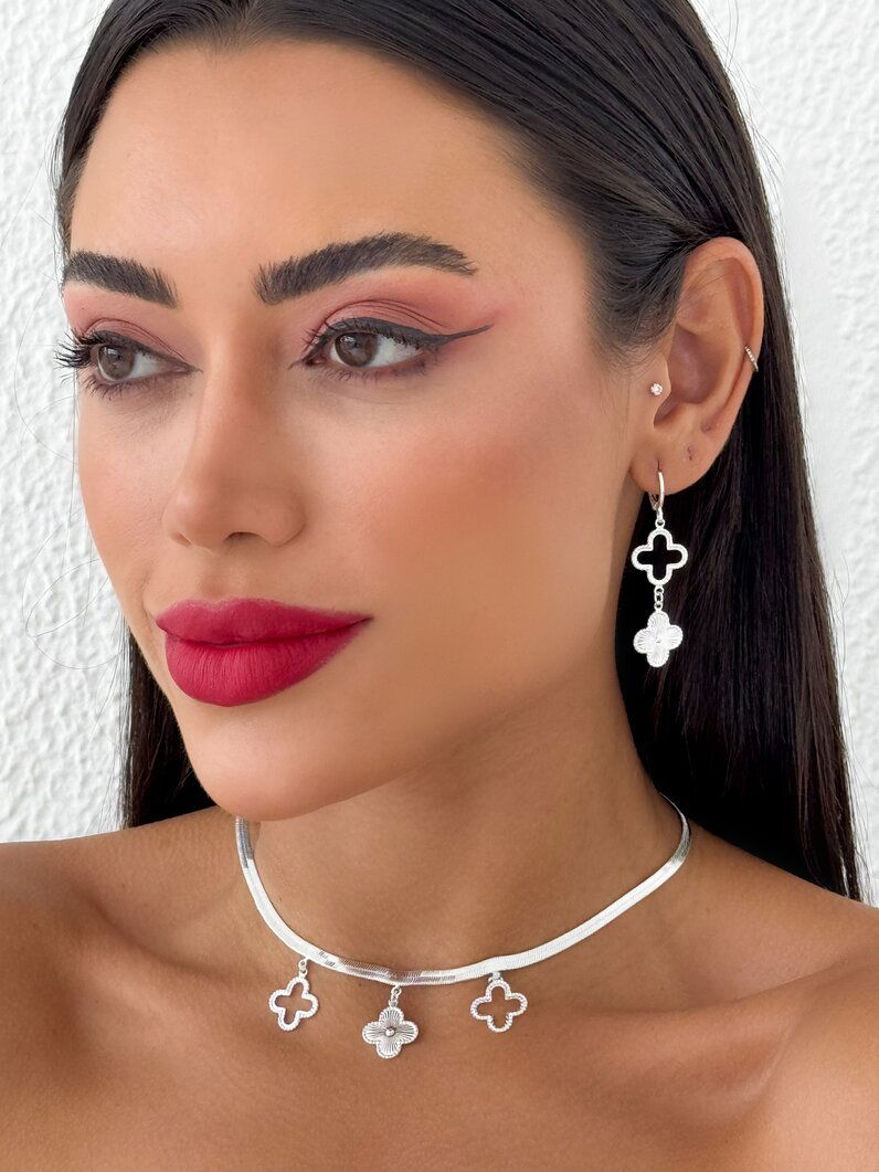 Conjunto Colar e Brinco Folheado a Ouro 18k e Prata 925 Inspiração Virginia Vazado e Texturizado