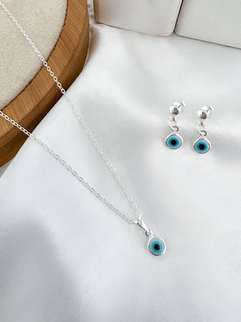 conjunto colar e brinco folheado a ouro 18k e prata 925 olho grego
