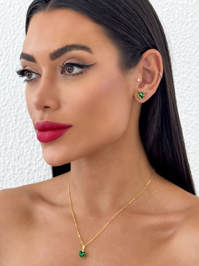 Conjunto Colar e Brinco Folheado a Ouro 18k e Prata 925 Ponto de Luz Coração