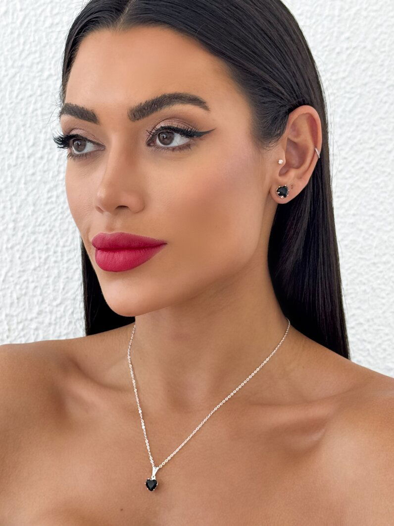 Conjunto Colar e Brinco Folheado a Ouro 18k e Prata 925 Ponto de Luz Coração