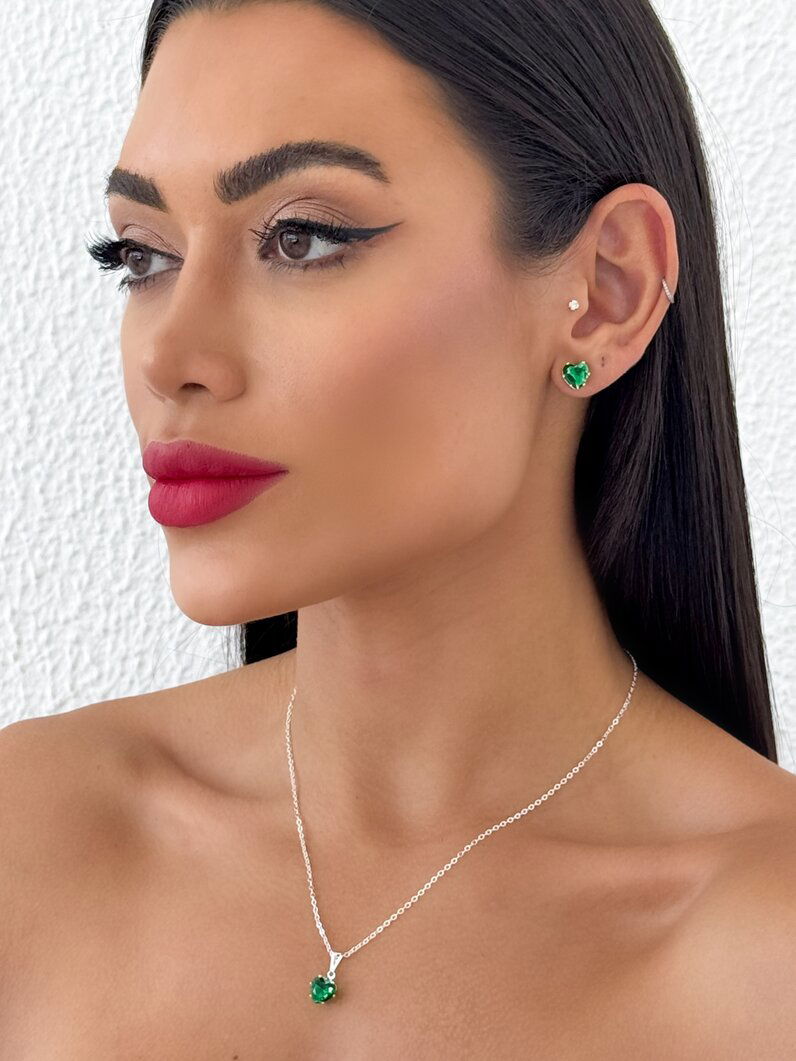 Conjunto Colar e Brinco Folheado a Ouro 18k e Prata 925 Ponto de Luz Coração