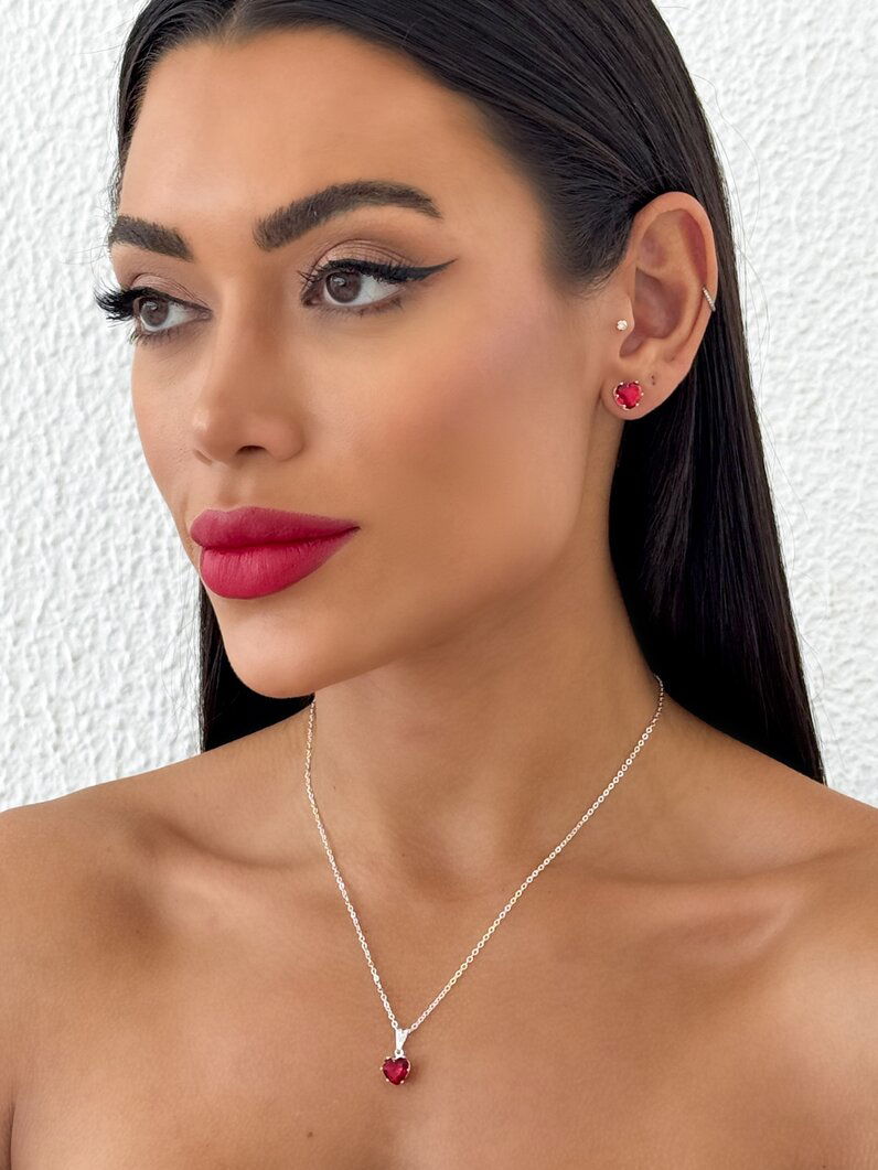 Conjunto Colar e Brinco Folheado a Ouro 18k e Prata 925 Ponto de Luz Coração