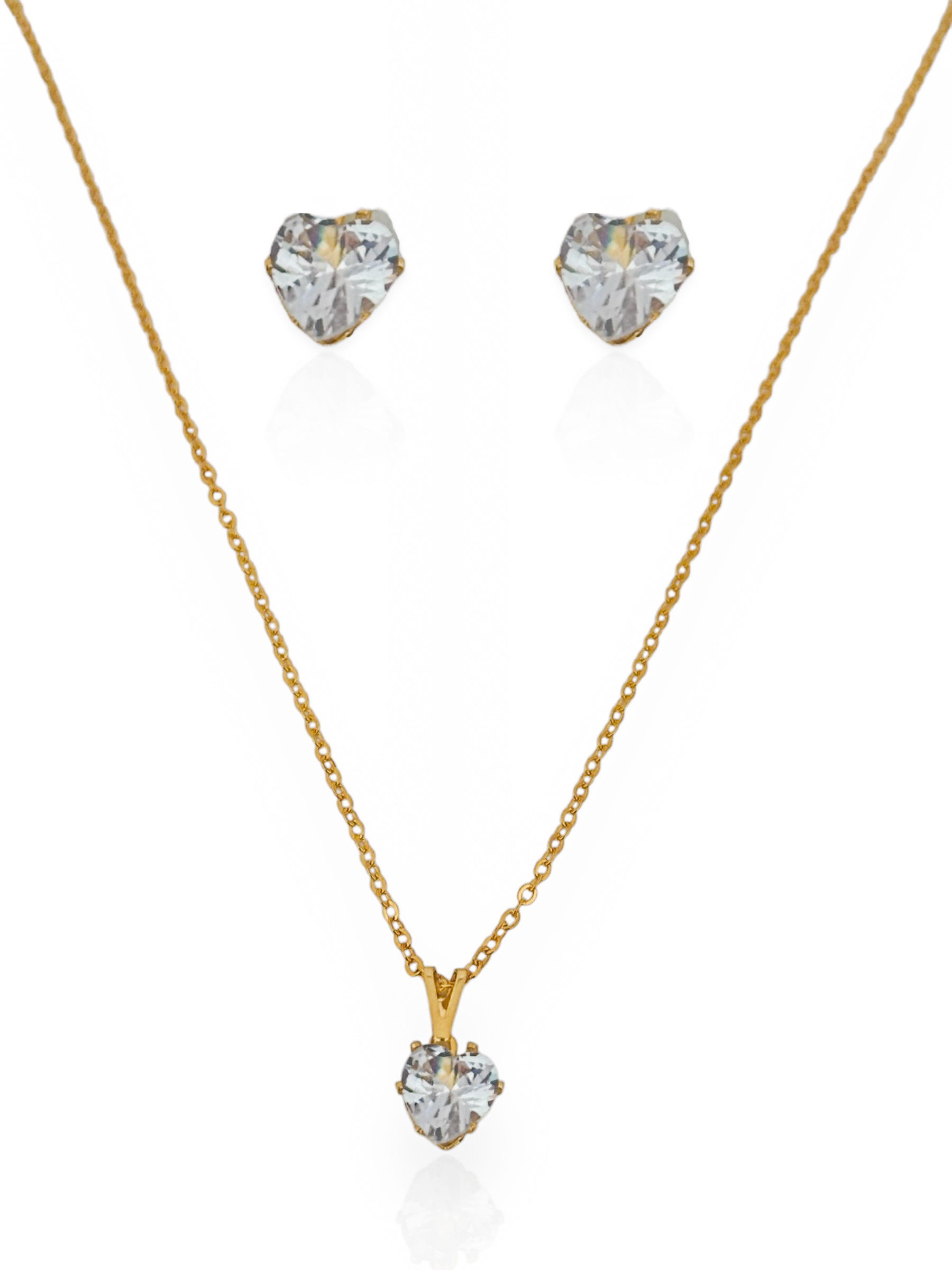Conjunto Colar e Brinco Folheado a Ouro 18k e Prata 925 Ponto de Luz Coração