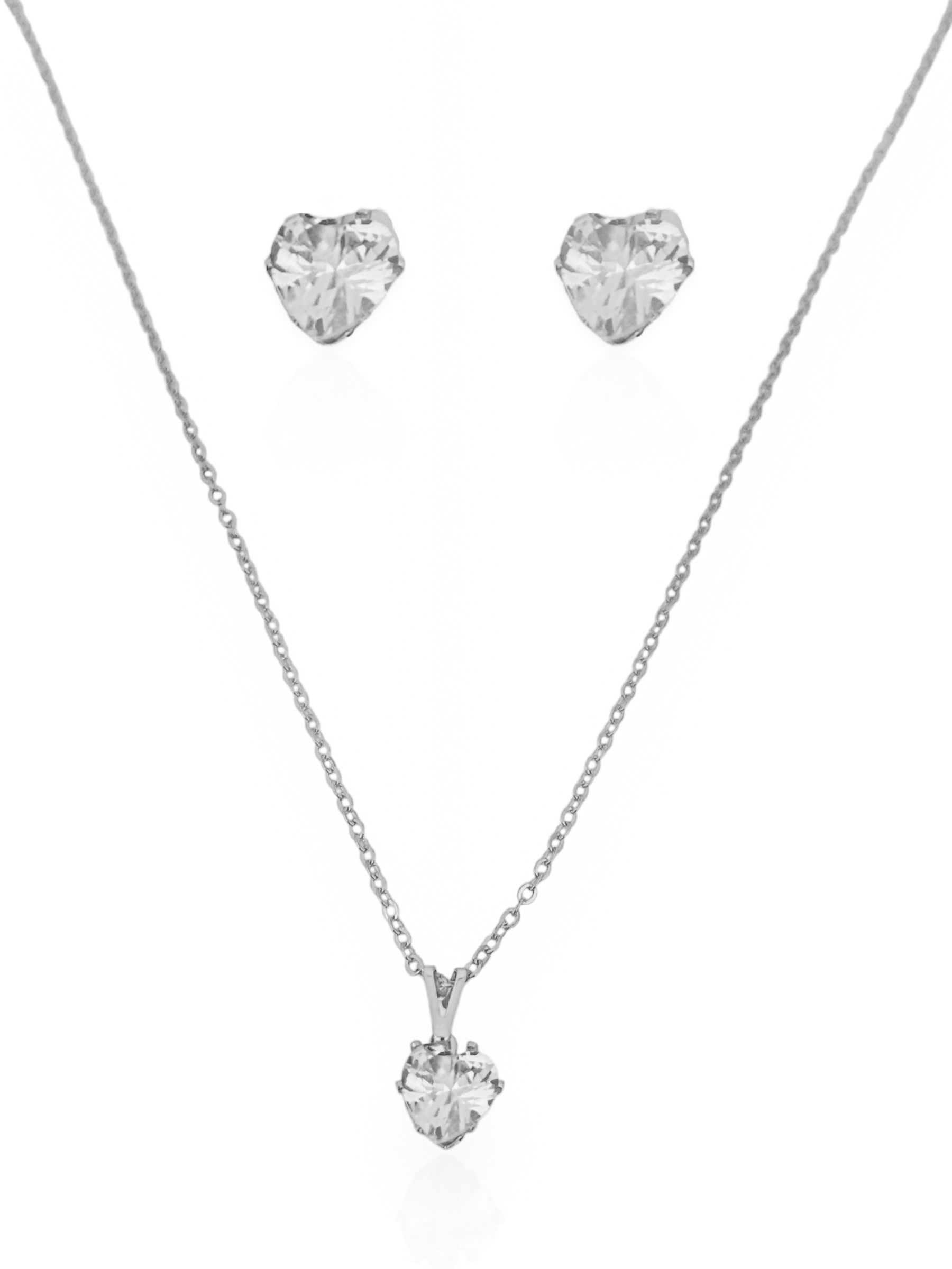 Conjunto Colar e Brinco Folheado a Ouro 18k e Prata 925 Ponto de Luz Coração