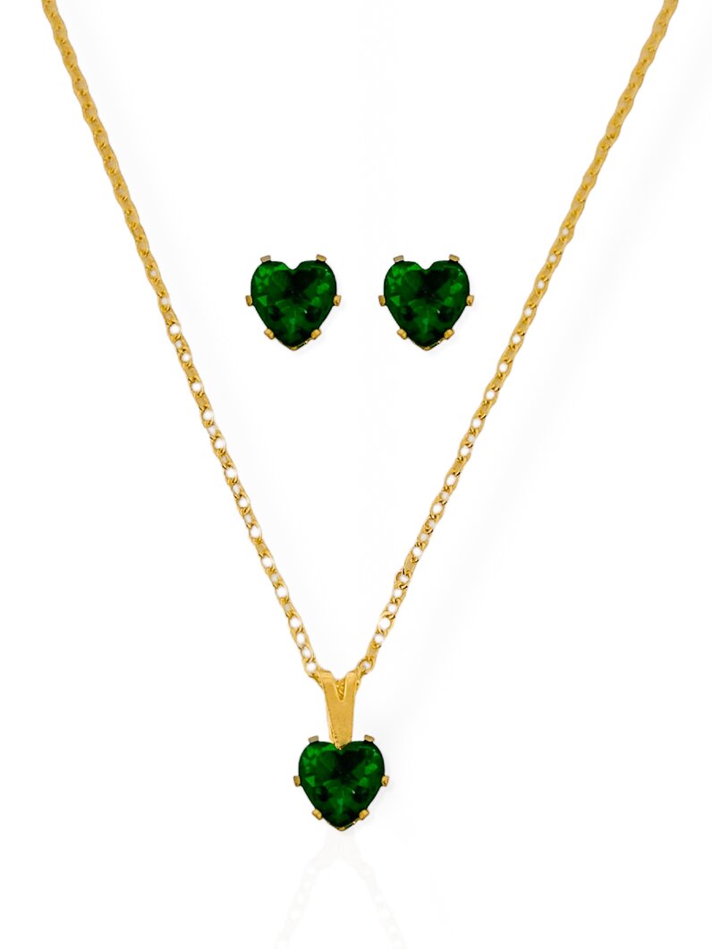 Conjunto Colar e Brinco Folheado a Ouro 18k e Prata 925 Ponto de Luz Coração