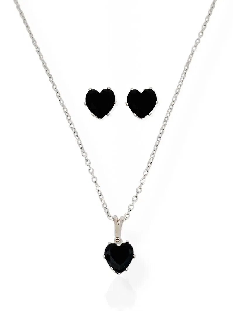 Conjunto Colar e Brinco Folheado a Ouro 18k e Prata 925 Ponto de Luz Coração