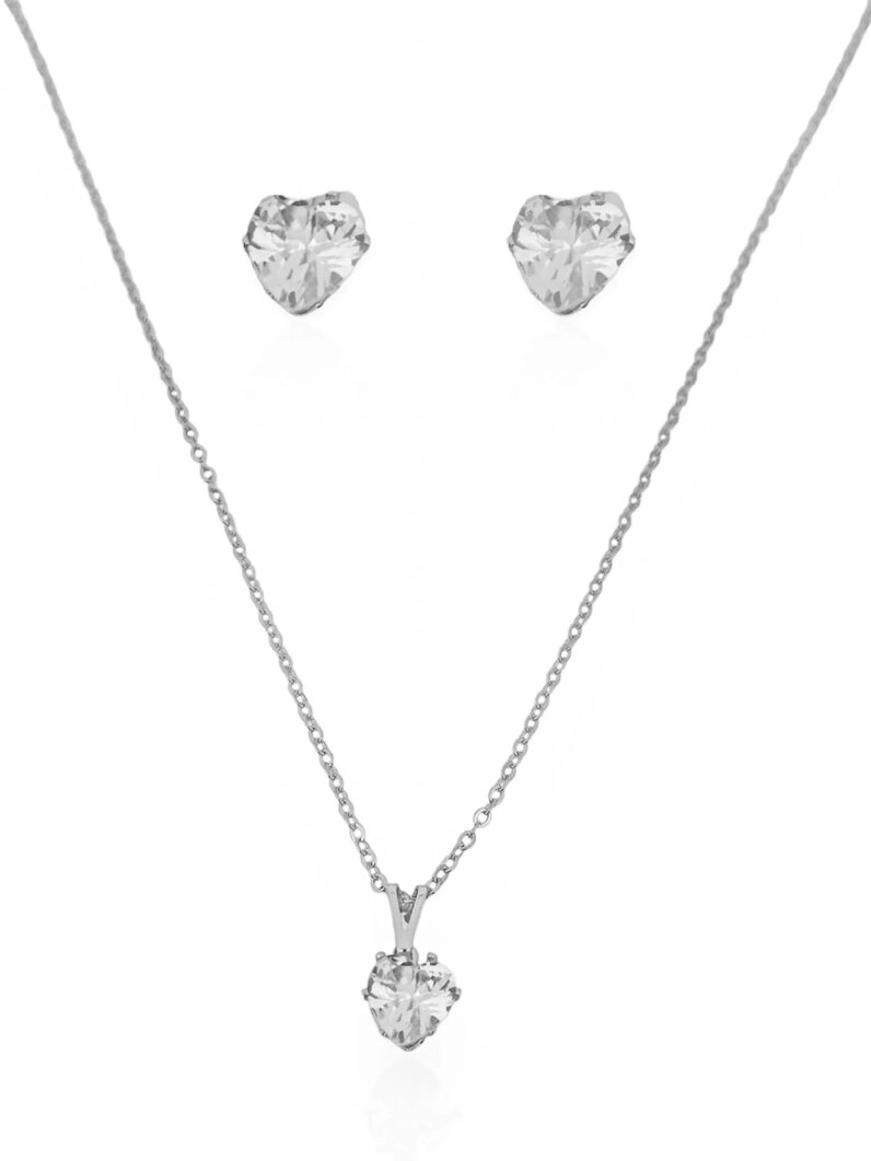 Conjunto Colar e Brinco Folheado a Ouro 18k e Prata 925 Ponto de Luz Coração