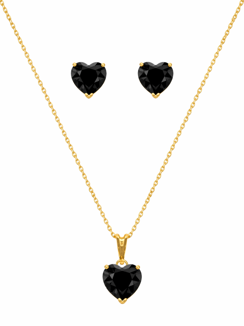 Conjunto Colar e Brinco Folheado a Ouro 18k e Prata 925 Ponto de Luz Coração