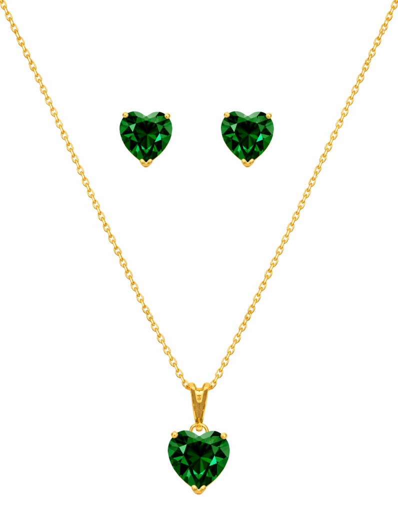 Conjunto Colar e Brinco Folheado a Ouro 18k e Prata 925 Ponto de Luz Coração