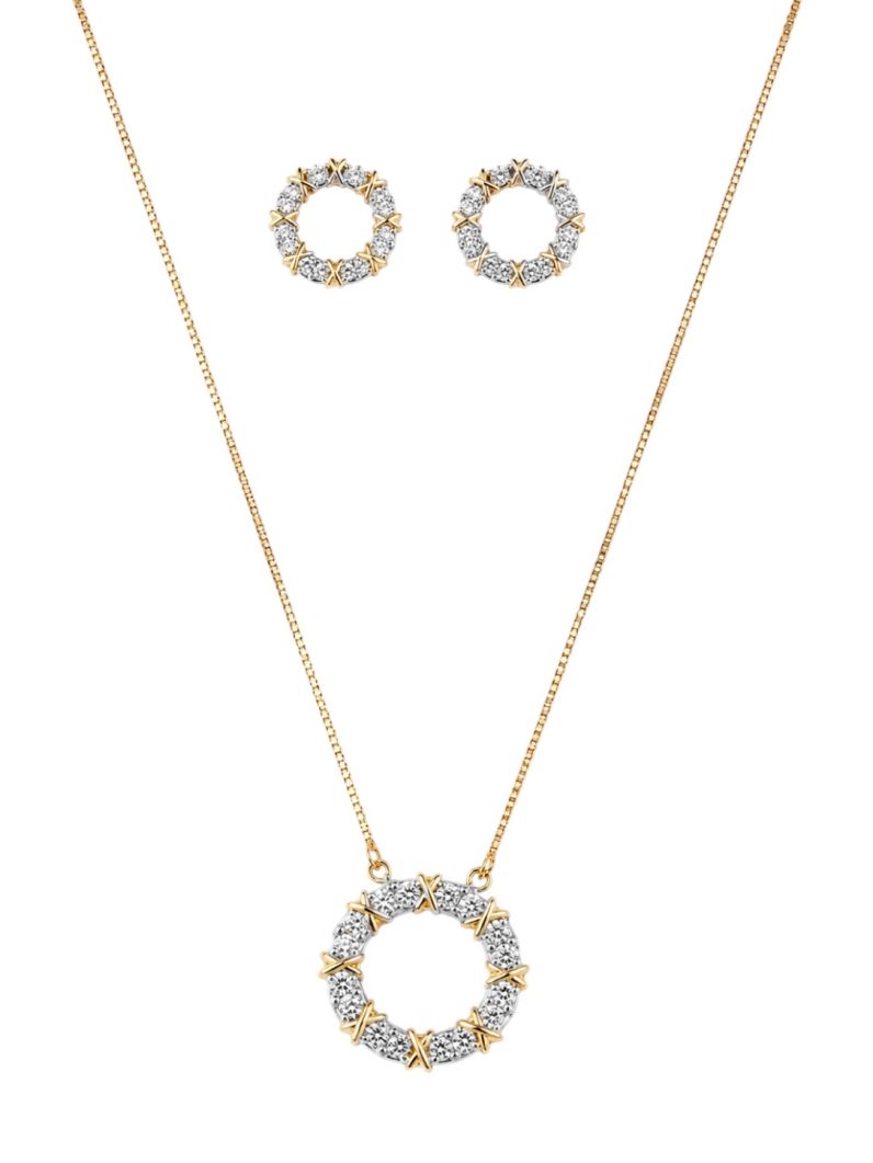 Conjunto Colar e Brinco Folheado a Ouro 18k e Prata Anel Cravejado Inspi. Joalheria