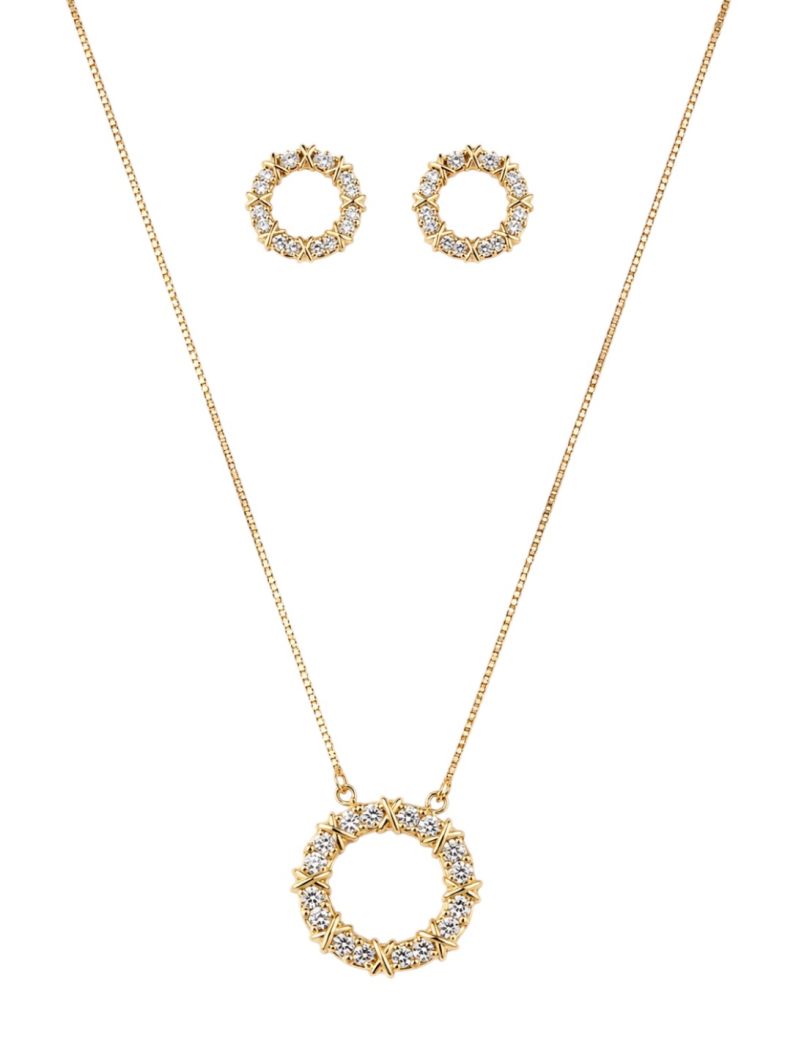 Conjunto Colar e Brinco Folheado a Ouro 18k e Prata Anel Cravejado Inspi. Joalheria