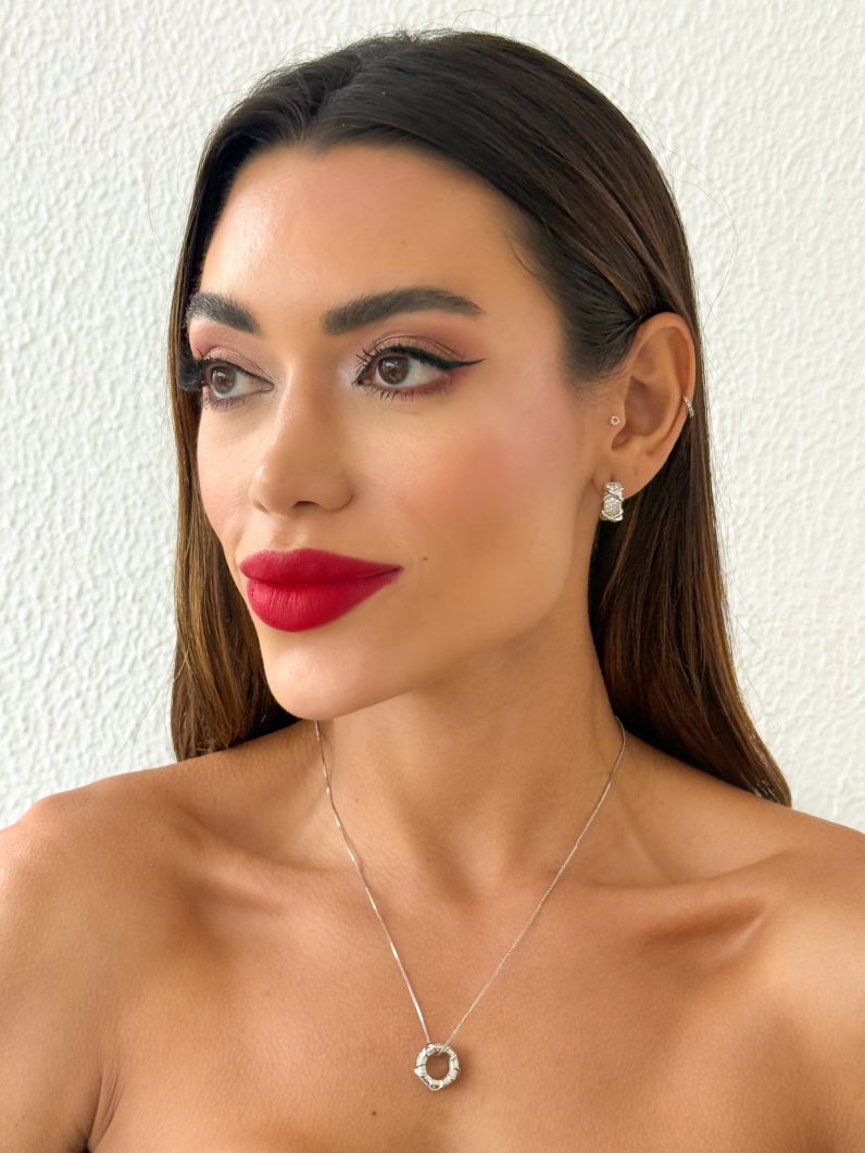 Conjunto Colar e Brinco Folheado a Ouro 18k e Prata Argola Cravejado Inspi. Joalheria